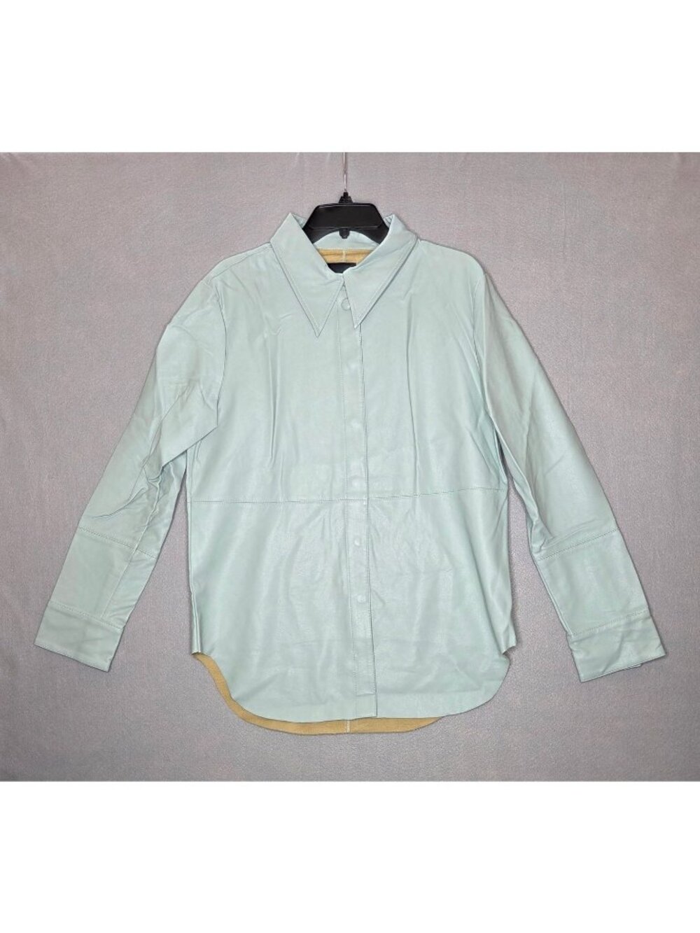 Dolce Cabo Faux Leather Button Up Shirt Shacket - Mint